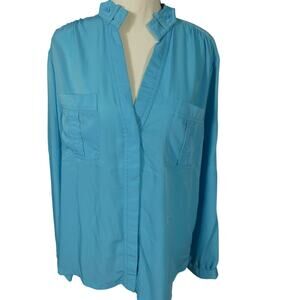 Tommy Hilfiger Women's XL Aqua Tunic Blouse V-Neck Long Sleeves Lightweight